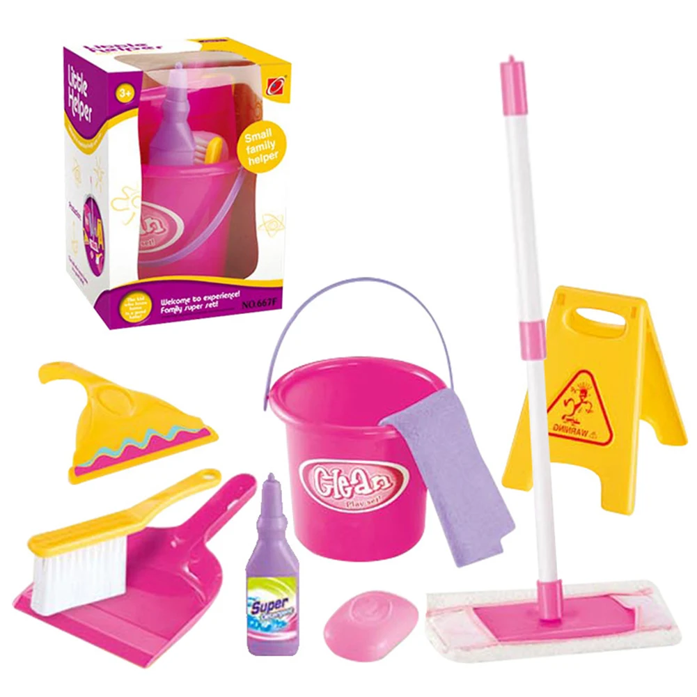 

Simulation Mini Children Play House Pretend Cleaning Tool Play House Broom Mopping Bucket Toys Set For Children Boy Girl Kids