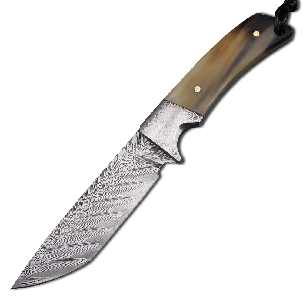 VG10 Damascus Steel Horn Handle Camping Survival Pocket Kitchen EDC Tool Collection Knife