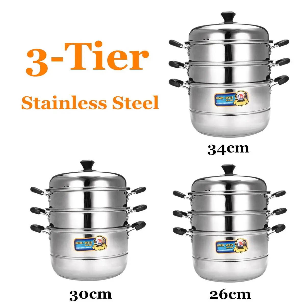 

Stainless Steel 3 Tiers Kitchen Steamer Steam Pot with Glass Lids Large Capacity Cookware Kitchen Cooking Tools 26/30/34cm