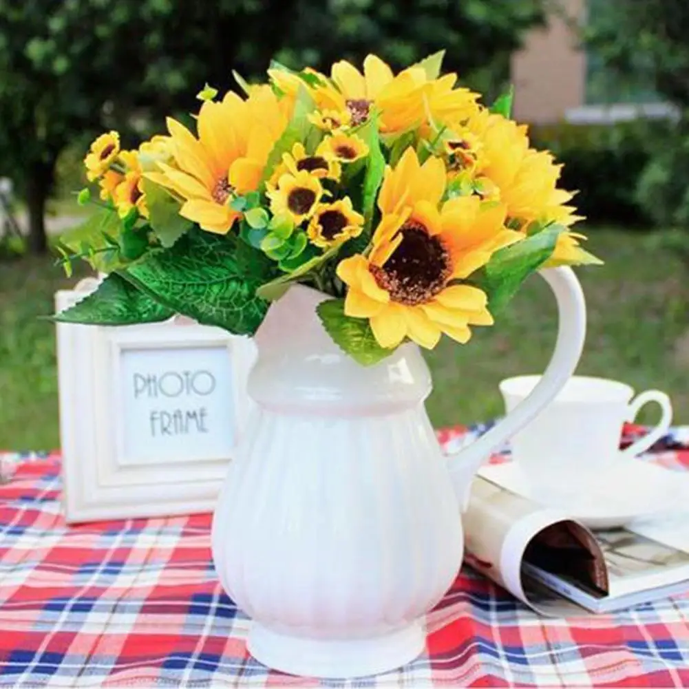 

2 Bouquet 7 Heads Sunflowers Fake Flower Bouquet Faux Silk Floral Arrangement Artificial Flower Wedding Table Decor