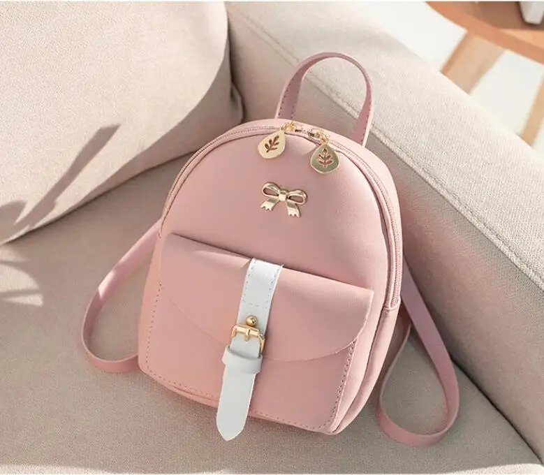 

Women's Mini Backpack Luxury PU Leather Kawaii Backpack Cute Graceful Bagpack Small School Bags for Girls Bow-knot Leaf Hollow