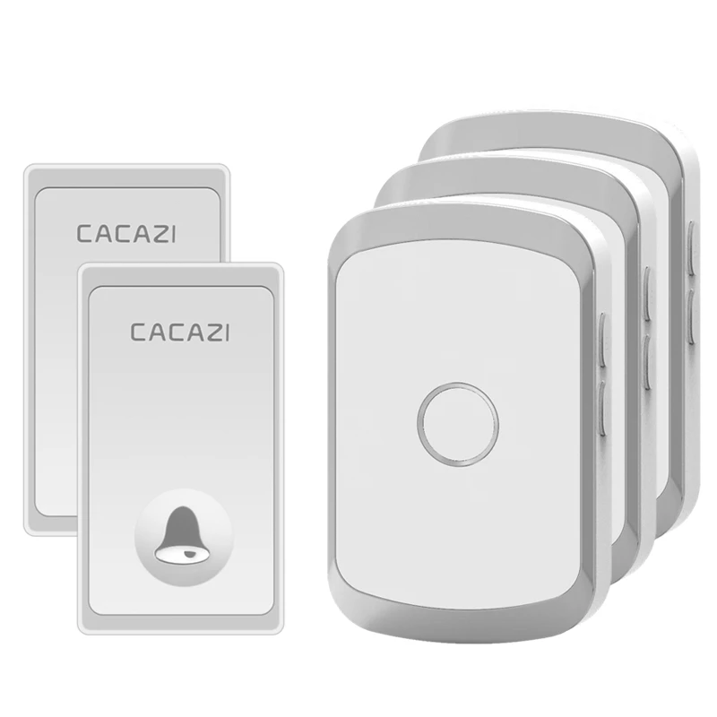 2 button 3 receiver CACAZI автономный водонепроницаемый беспроводной дверной звонок без кнопки батареи 200 м дистанционный светодиодный светильник Домашний Беспроводной дверной звонок с европейской вилкой 36 Chime - Цвет: 2 button 3 receiver