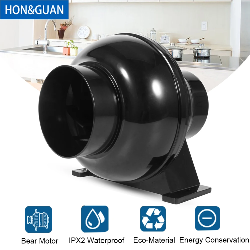 Hon&Guan 4 Inch 195CFM Plastic Round Exhaust Duct Fan for Hydroponics Grow Tent Ventilation Kitchen Cafe Basement Greenhouse