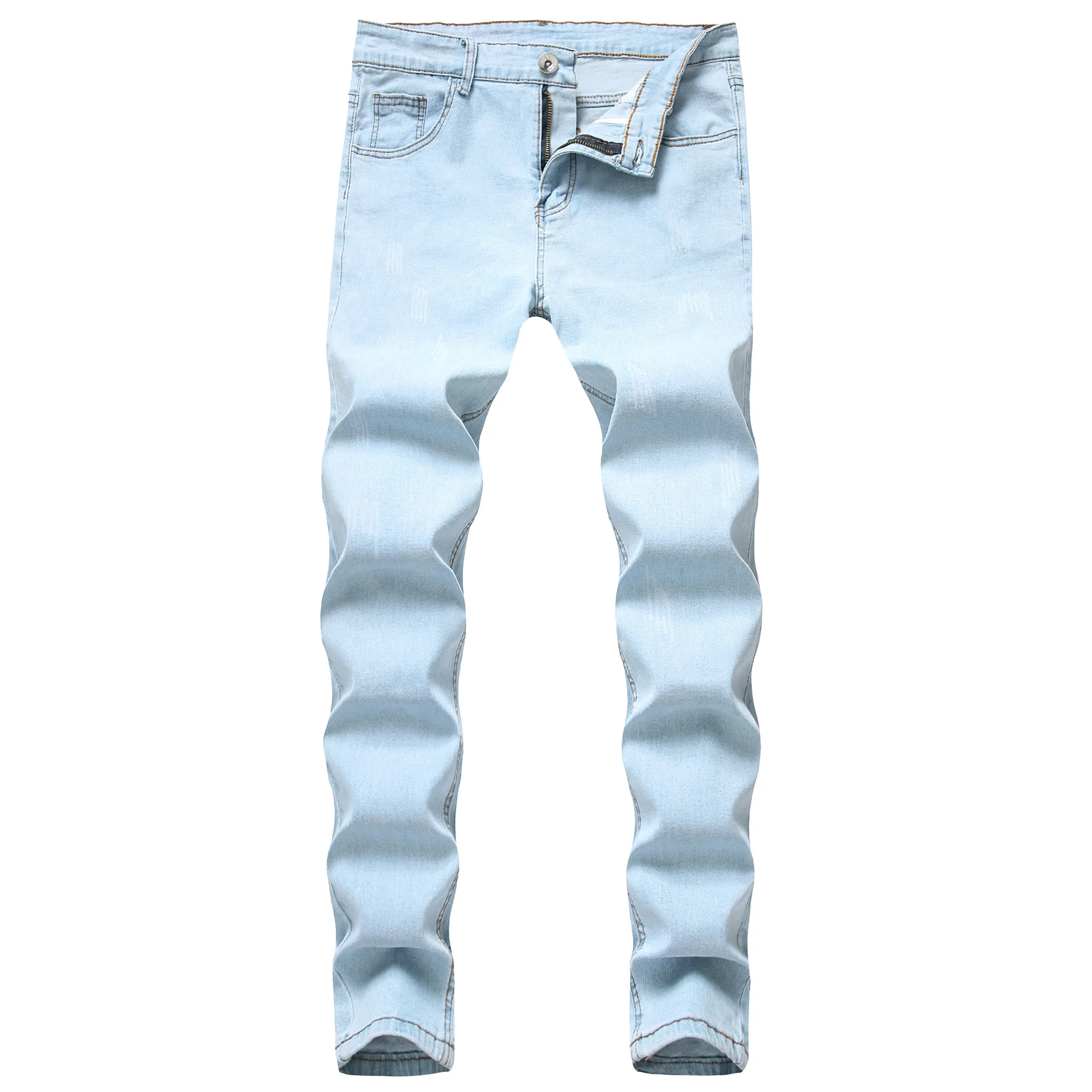 

Men's Jeans New Style Knee Holes Trousers Slim Fit Feet Casual Pants