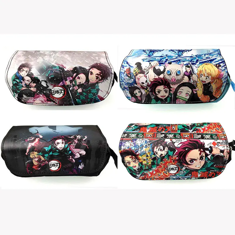 

Чехол для карандашей из ткани Оксфорд с аниме «рассекающий демонов», черный футляр на молнии для карандашей и ручек на молнии, для косплея, с...
