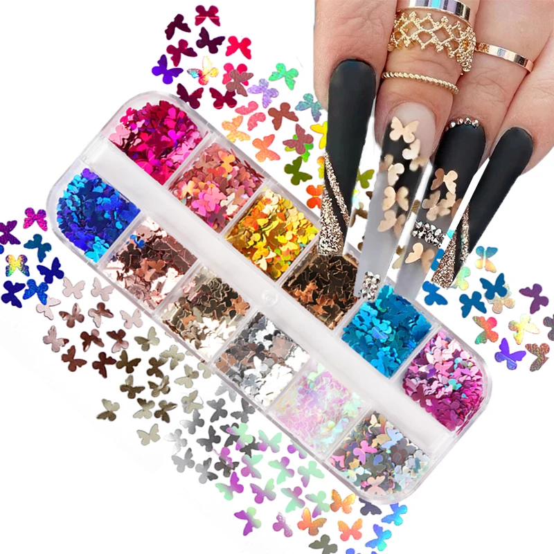 

Holographic Butterflies Nail Art Sequins Laser Star Love Heart Glitter Flakes Manicure Design Nail Art Decoration Accessories