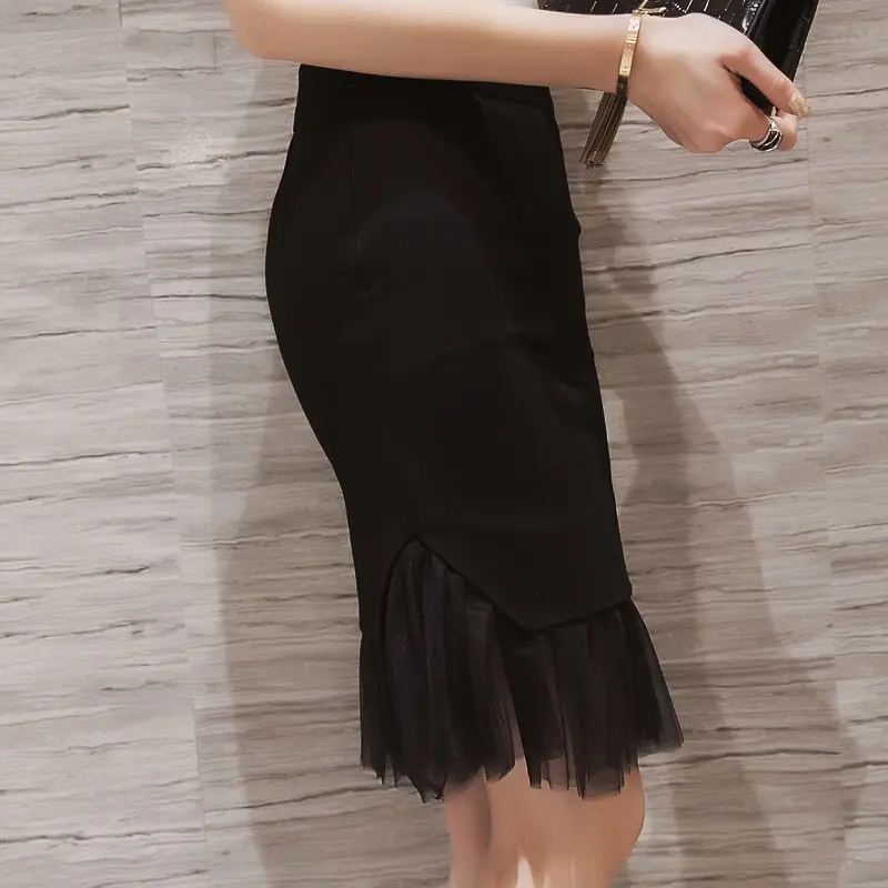 

Stretch high waist bag hips skirt women mid-length slim split skirt wedding ceremony festive long skirts office lady clothes