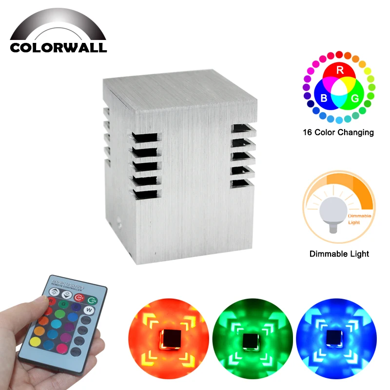 3W RGB LED Прозрачная квадратная настенная лампа с отверстием современная домашняя и