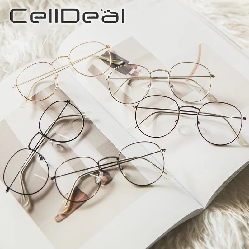 Винтажные круглые очки в стиле ретро прозрачные искусственные простые линзы