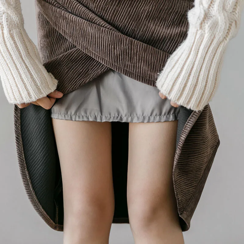 

2020 Fashion Irregular Corduroy Mid Women's Skirt With Lining Autumn Winter High Waist Elegant Office Lady Skirt Black Khaki