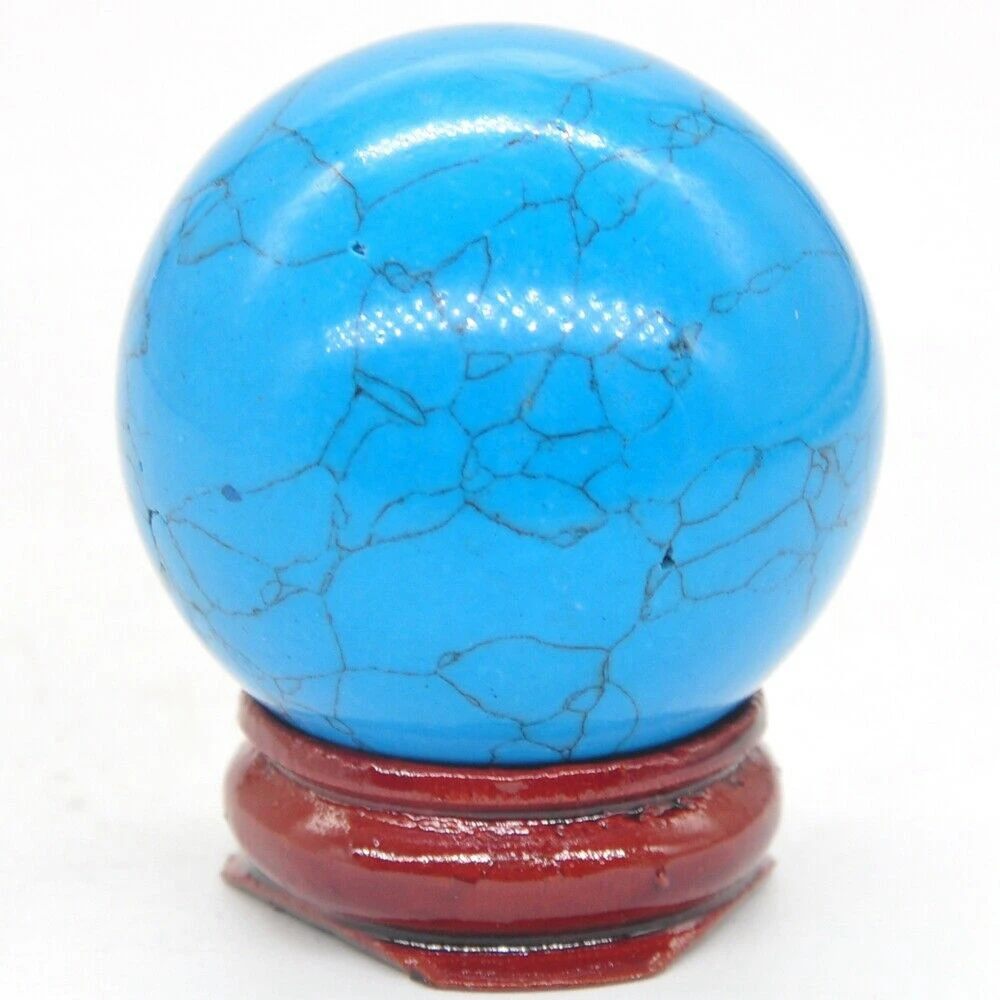 

40mm Blue Howlite Turquoise Crystal Healing Reiki Gemstone Shpere Massage Ball Decoration With Stand