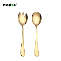 walfos gold salad spoon fork 2pcs salad spoon stainless steel cutlery set serving spoon set colorful unique spoons