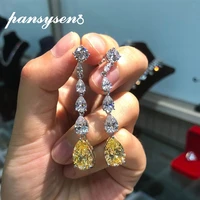 pansysen charms 913mm water drop citrine created moissanite earings fashion jewelry 925 sterling silver wedding engagement gift
