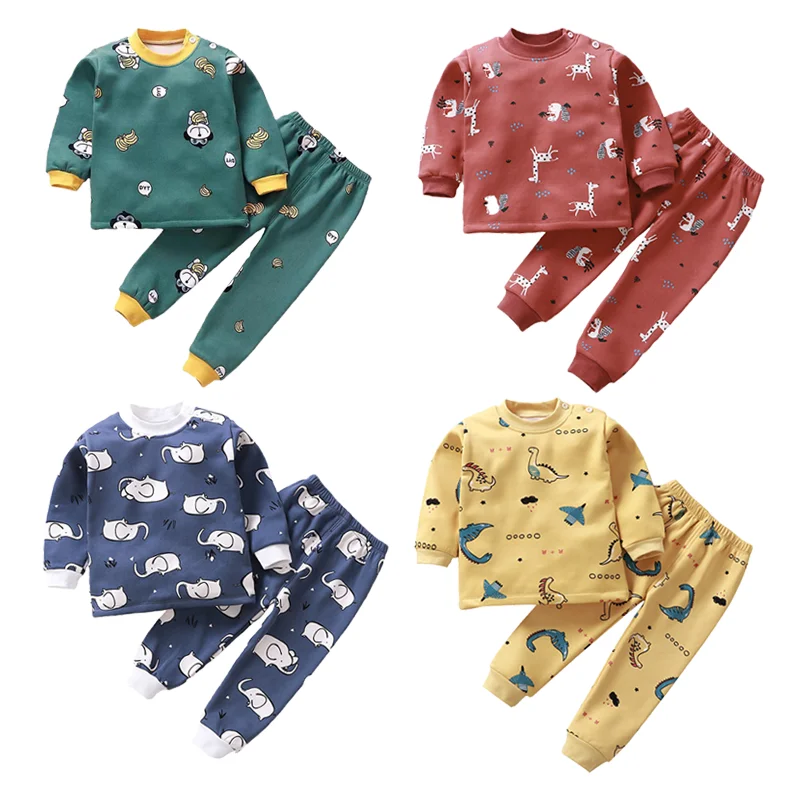 Термобелье с животным принтом вельветовый детский пижамный комплект Пижама для