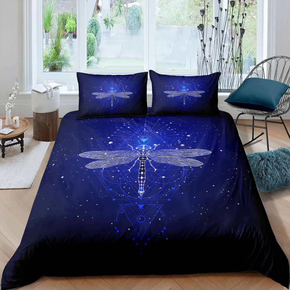 

Cartoon Bedding Set Dragonfly Pattern Printed Duvet Set Pillowcase 2/3 Pcs Soft Bedroom Single Full Queen King Home Textiles