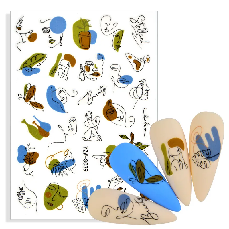 3D наклейка для ногтей фигурка женщины узор лица клейкая переводная картина цветы