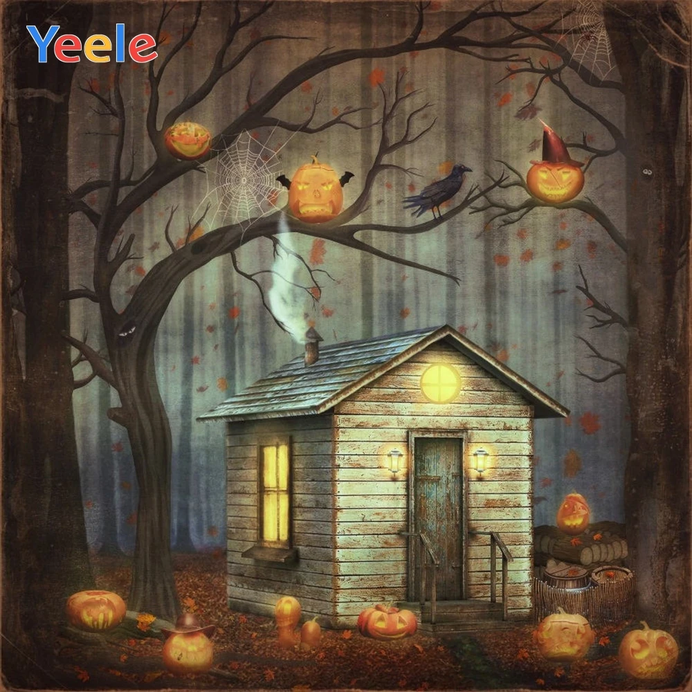 

Yeele Halloween Backdrop Photography Forest House Tree Night Pumpkin Lantern Photo Background Photocall Custom For Photo Studio
