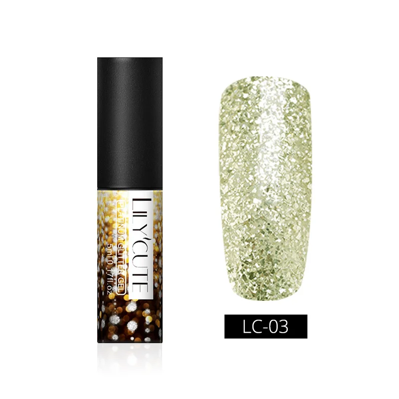 Gold LC-03 LILYCUTE косметика парфюмерия диспенсер 5 мл Платиновый Гель-лак со сверкающими блёстками розы цвета: золотистый, серебристый! полупостоянная био-Гели Soak Off УФ гель для ногтей лак для ногтей, гель - Цвет: Gold LC-03