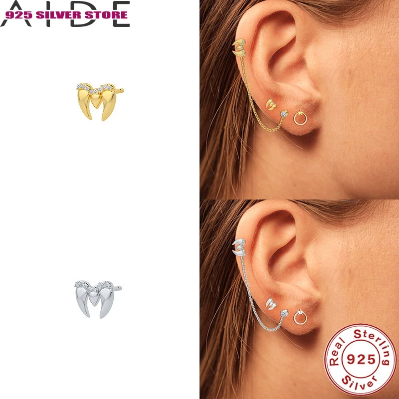 

Aide Real 925 Sterling Silver Earrings 2021 Trend Piercing Geometry/Teeth CZ Crystal Luxury Earrings With Charm Bijoux Femme