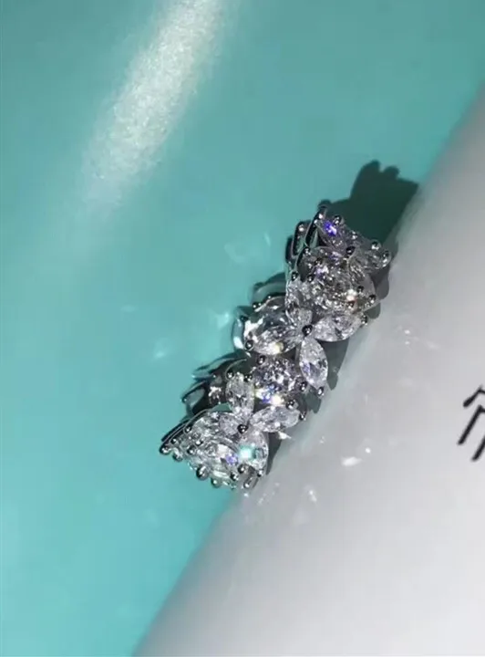 Горячие 925 пробы Серебряные украшения кольцо с цветком из циркона на палец