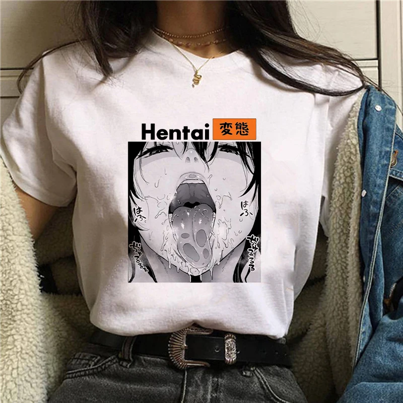 

T Shirts Summer New Women's T-shirt Funny Hentai Anime White Top Female Harajuku O-Neck 90s Streetwear Tee Short Clothes