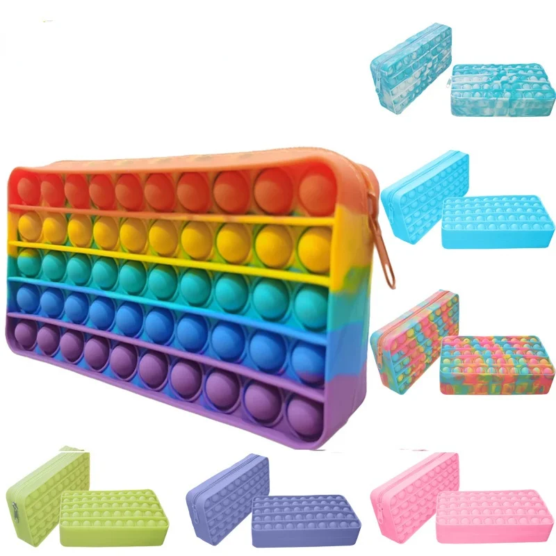 

2021 Creative New Silicone Popet Its Pencil Case Rectangular Press Bubble Decompression Pencil Case Study Stationery Storage Bag