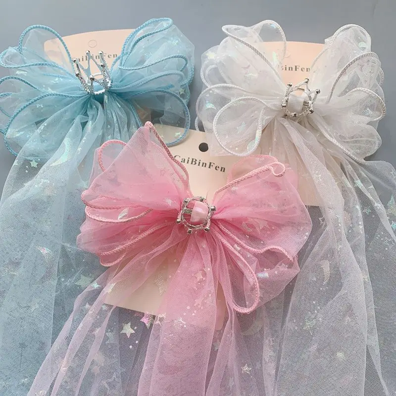 

2021 New children's hair accessories ice and snow yarn wedding flower girl top clip big hairpin 3 colour