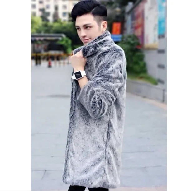 2019 зимнее Мужское пальто с отложным воротником из искусственного меха норки