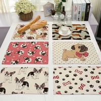 pug dog pattern cotton linen pad dining table mats coaster bowl cup mat pattern kitchen placemat 4232cm home decor ml0020