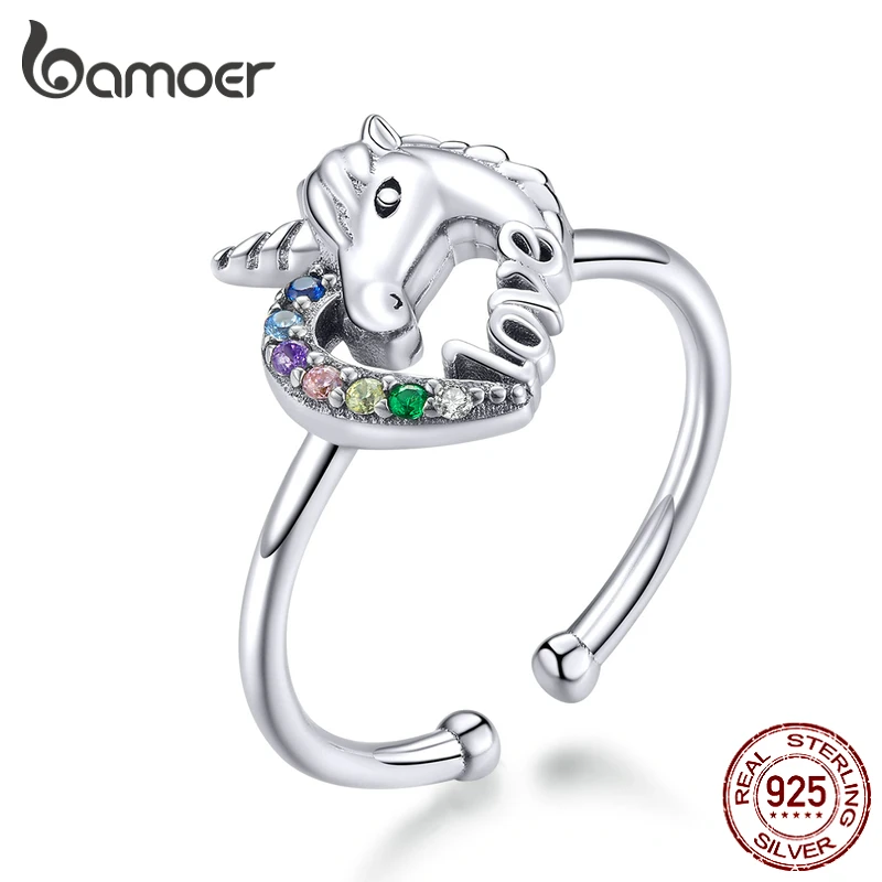 Женское кольцо с единорогом bamoer GXR644 регулируемое сказочное открытым размером