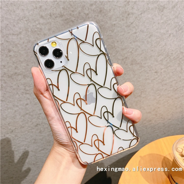 Роскошный золотой чехол для телефона с сердечком iphone 11promax XR XSMAX 6 7 8 Plus роскошный