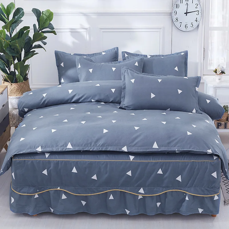 

22 Kinds Sanding Bed Skirt + Duvet Cover +pillow Cases 4 Pcs Bedding Set For 1.5M 1.8M 2.0M Bed Twin Queen King Size Blue Deer