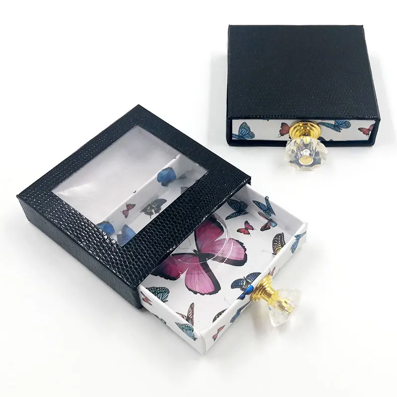 

Eyelash Packaging Box Lash Boxes Package Custom Logo Drawer Square Dark Pink Butterfly Makeup Custom Logo Customize Case Vendor