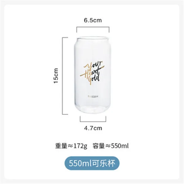 550ml Cola банка Стеклянная кружка для завтрака, молока, кофе, сока прозрачная простая буква термостойкая стеклянная кружка домашняя посуда для напитков INS подарок - Цвет: 550ml