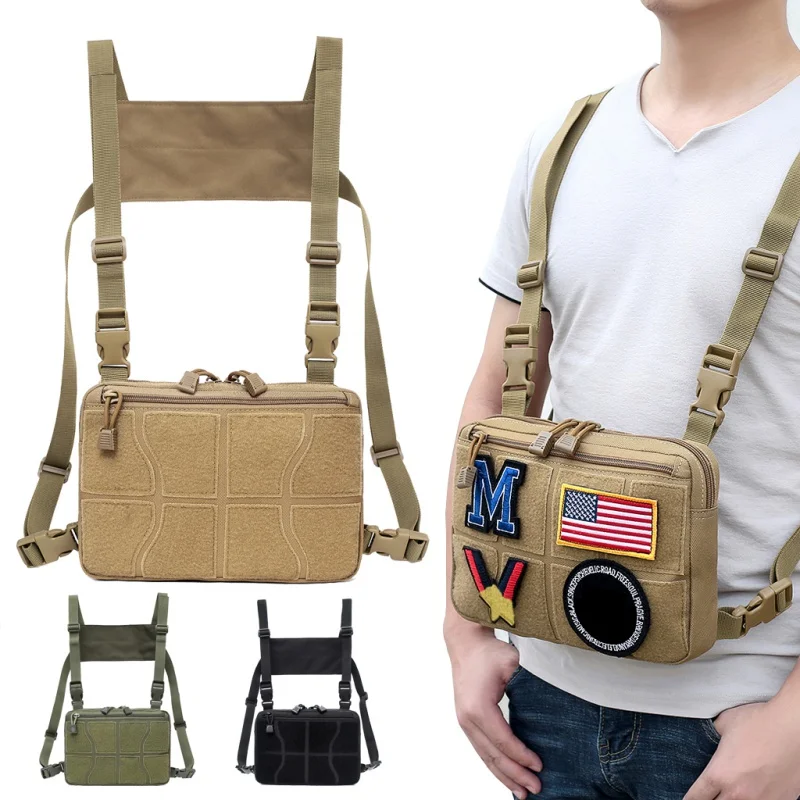 

Men Chest Bag Adjustable 1000D Nylon Tactical Vest Chest Rig Hip Hop Streetwear Functional Shoulder Bag Waist Packs