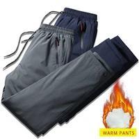 autumn winter mens warm trousers thick straight elastic waist casual outside resist cold plus size clothing