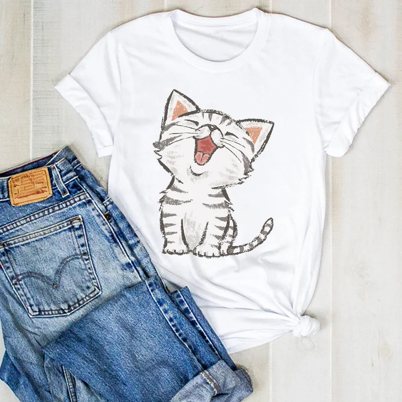 

Women Lady Sloth Summer Cat Kitten Cute Cartoon Ladies Tshirt Womens Female Top Shirt Clothes Graphic Clothing T-shirt