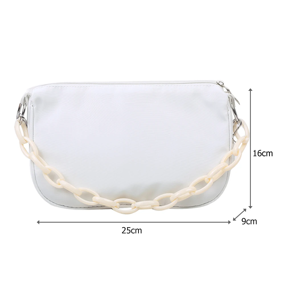 

Casual Nylon Solid Color Shoulder Underarm Bags for Women 2021 Acrylic Chain Female Girls Street Messenger Crossbody Handbag