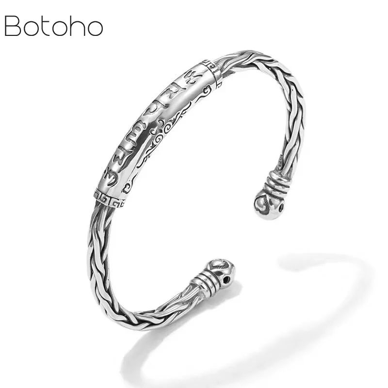 

Handcrafted 999 Silver Tibetan Six Words Bangle Vintage Pure Silver Buddhist OM Mani Padme Hum Cuff Bracelet Tibetan Bracele