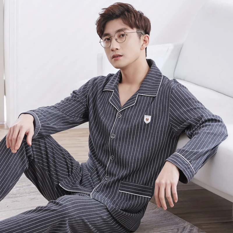 Winter Long Sleeved Pajamas Home Clothes Ensembles De Pyjamas Men's Sleepwear Lounge Homewear Plaid Sleep Shirt Mens Pyjamaa Set