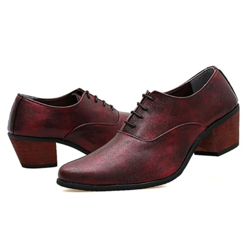 

Italian Pointed Toe Derby Man Wedding Footwear Alligator Microfiber Leather 6cm High Heels Men's Formal Business Dress Shoes