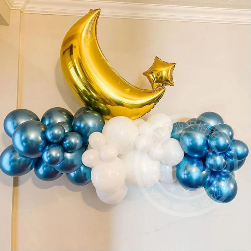 

Воздушные шары EID MUBARAK гирлянда, цвет: золото, Луна, металлик, синий воздушный шар, Рамадан, украшение для исламских мусульманских мубараков, ...