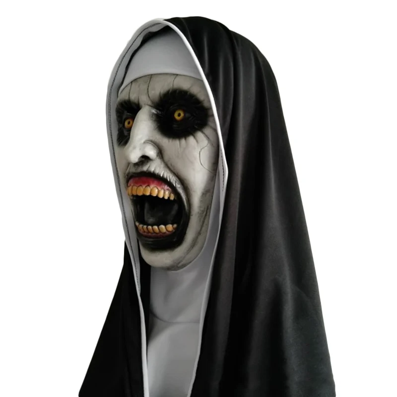 

The Horror Scary Nun Latex Mask Headscarf Valak Cosplay for Halloween Costume Face Masques With Headpiece