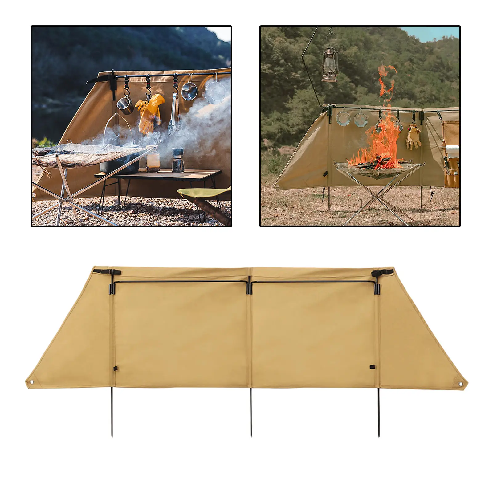 Outdoor Camping Wind Shield Stand Grills Gas Stove Canvas Windscreen Curtain Windshield for 3-4 People