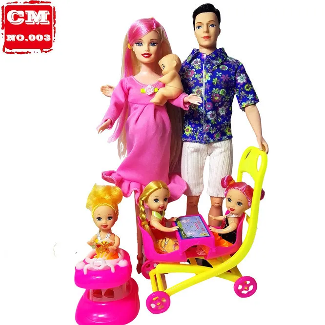 

6 People Family Doll Suits Mom/ Dad/ Son Baby/ Kelly/Carriage Girls Toys Fashion Pregnant Doll Kid Toys Birthday Gift Baby Doll