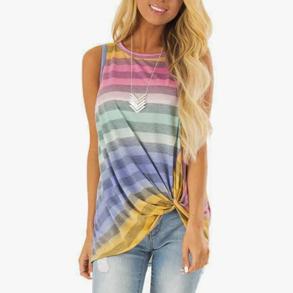 Модные полосатые майки с узлом Женская туника топ повседневные летние женские