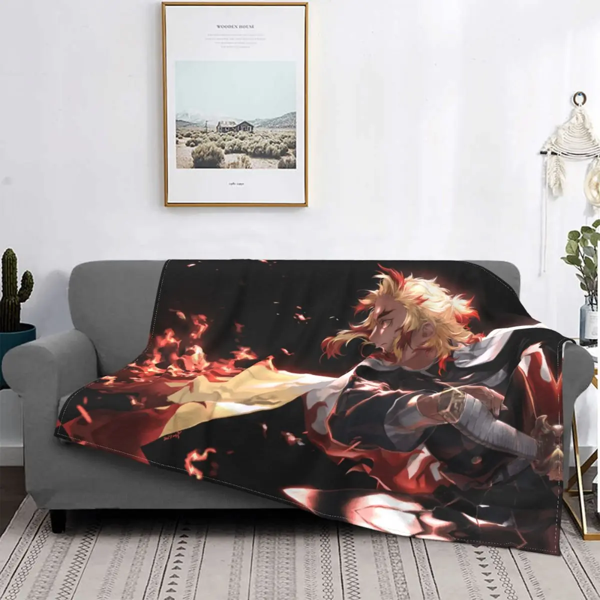 

Kyoujurou Rengoku Kimetsu No Yaiba Blankets Demon Slayer Japanese Devil's Blade Anime Flannel Throw Blankets for Bed Sofa