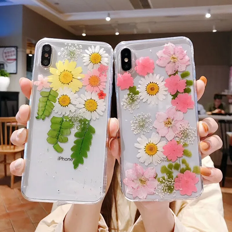 Чехол для телефона с высушенными натуральными цветами iPhone XS XR Max X 6 6S 7 8 Plus 11 Pro