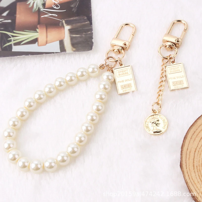 

Luxury Pearl Keychain Coin Pendant Metal Key Ring For Phone Wome Bag Purse Pendant Jewelry Women Handbag Peal Beads Keyring New