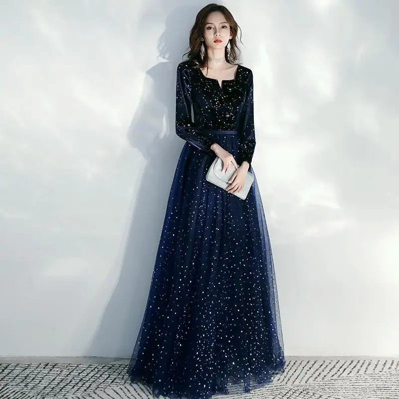 

Женские Формальные вечерние Сезон Зима; Новые Элегантные рукавом Vestidos 2021 тонкий трапециевидной формы длинное платье